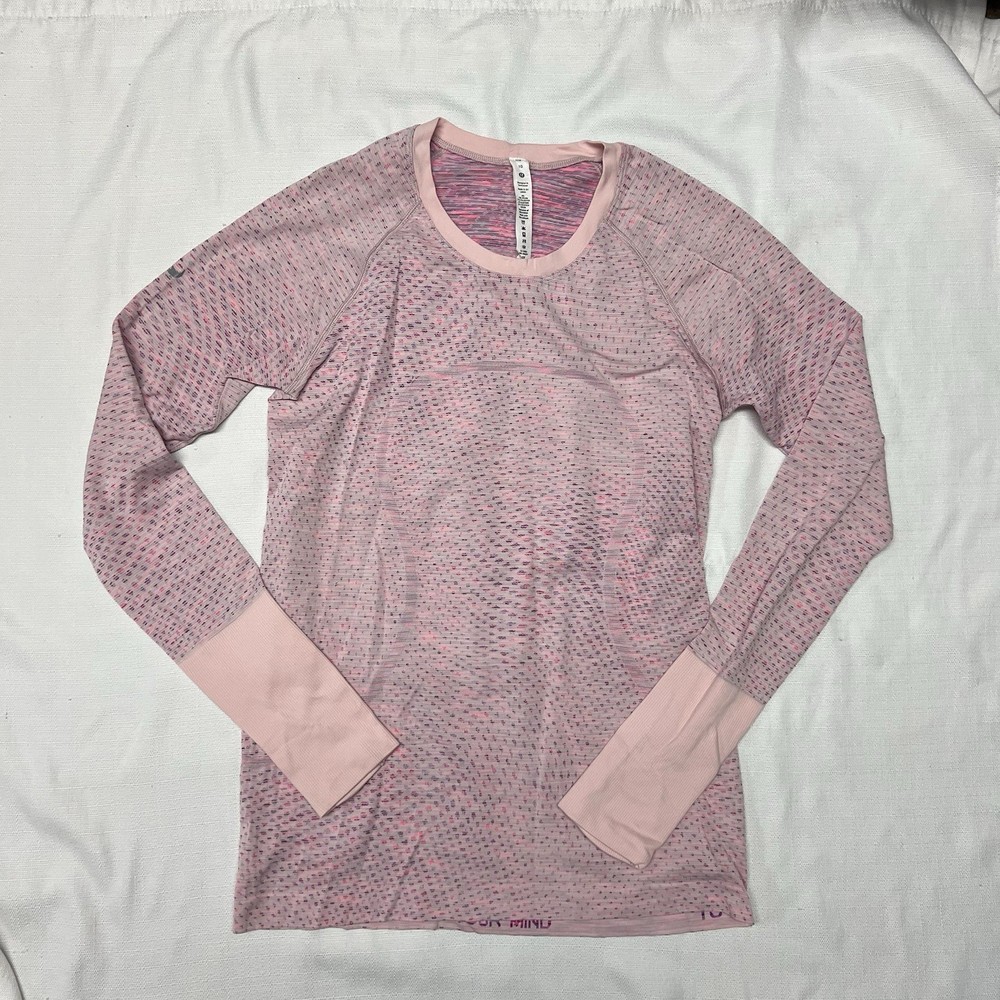 LULULEMON Swiftly Tech Long Sleeve Grid Warp Pink Mist Sonic Pink Size 10