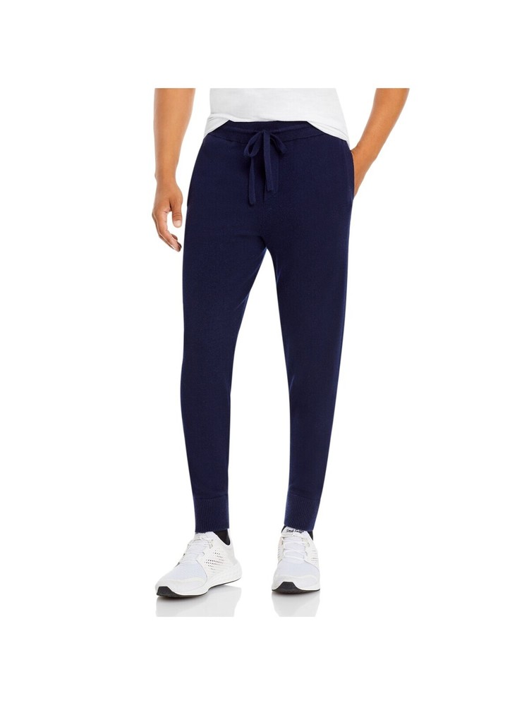 Designer Navy Wool Blend Drawstring Joggers for Men Size XL