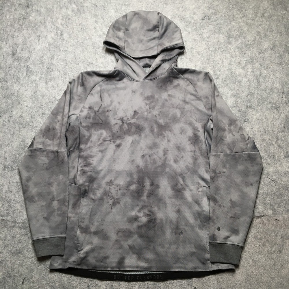Lululemon Textured Tech Hoodie Mens XL Gray Tie Dye Performance Pullover Diamond