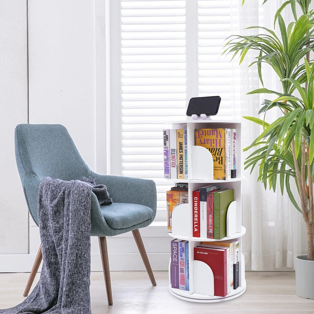 3 Tier 360 Rotating Bookshelf Bookcase Storage Shelf Freestanding Display Rack