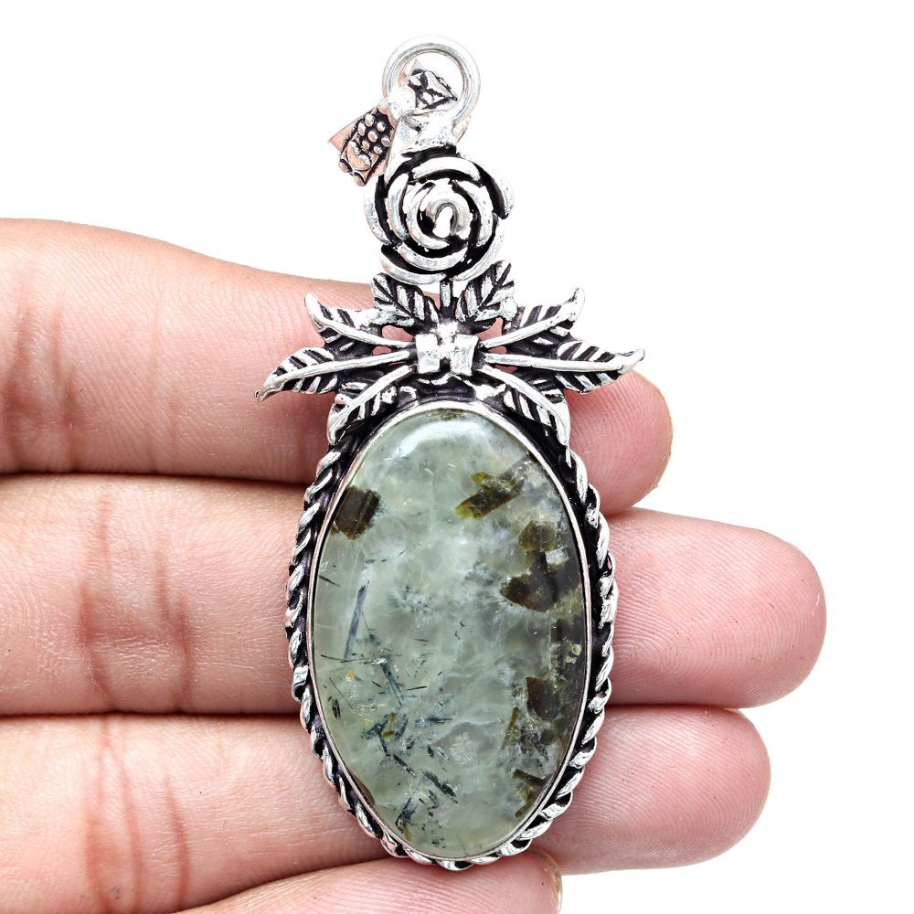 Handmade Prehnite Gemstone Necklace Jewelry Gift for Women 3 Inch