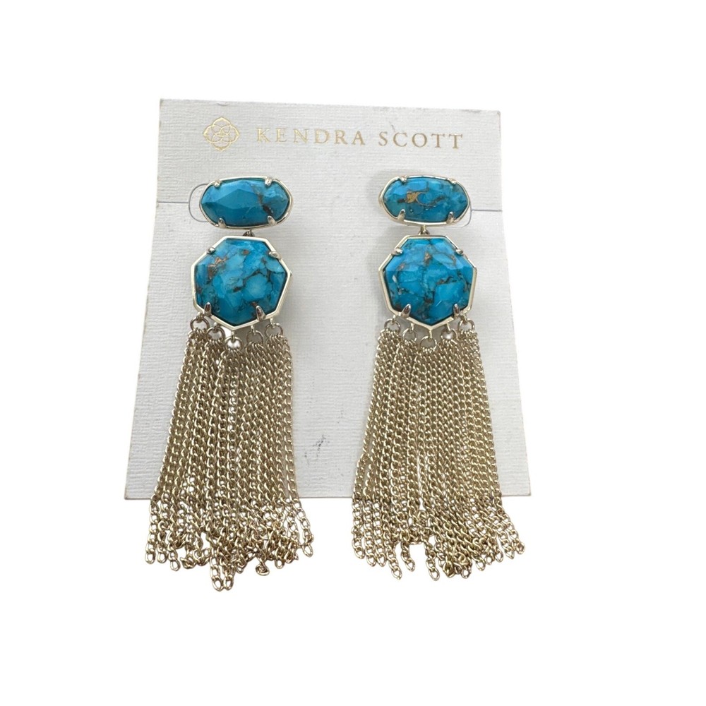Kendra Scott Tae Gold Statement Earrings in Bronze with Turquoise Magnesite NWT
