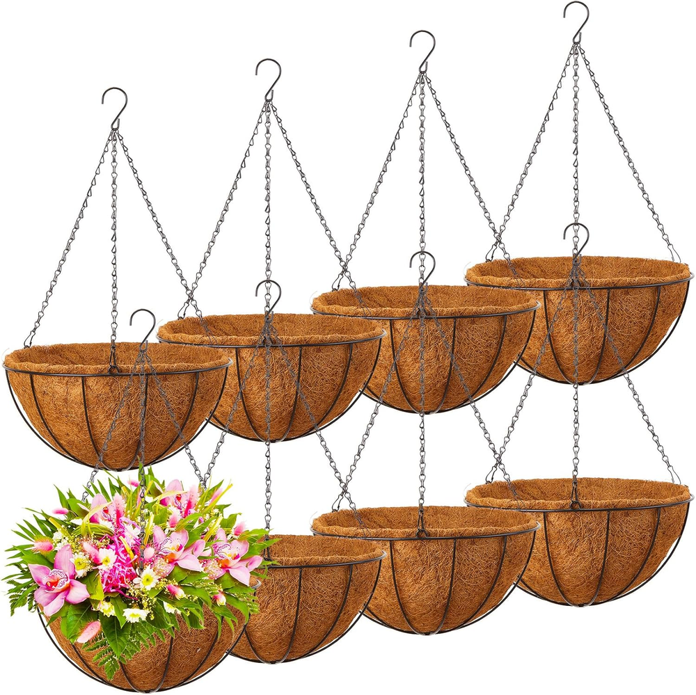 Hanging Planters Metal Flower Pots Basket Holder with Coconut Coir Liners Metal