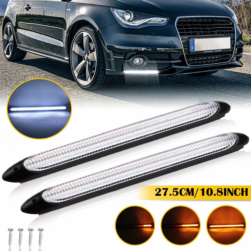 27.5CM Flexible LED Headlight Bar Sequential DRL Turn Signal Amber White Light I
