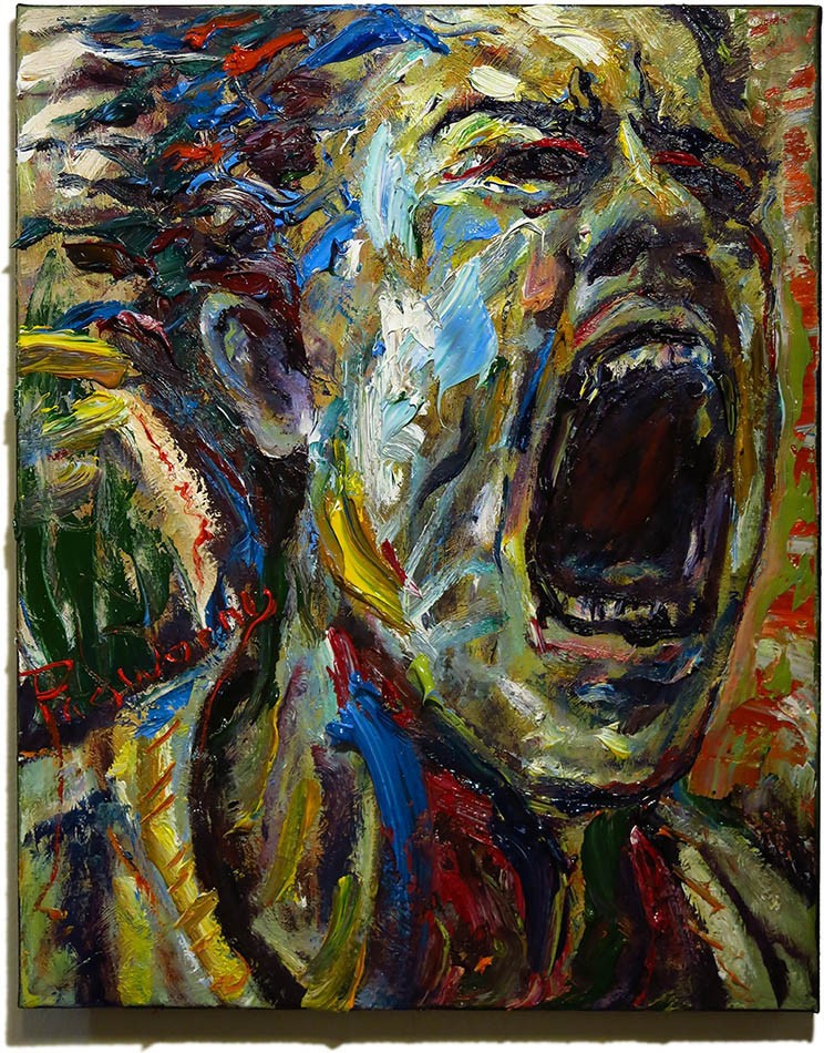 MALE PORTRAIT OIL█PAINTING REALISM ART█SIGNED VINTAGE ORIGINAL OUTSIDER SCREAM A