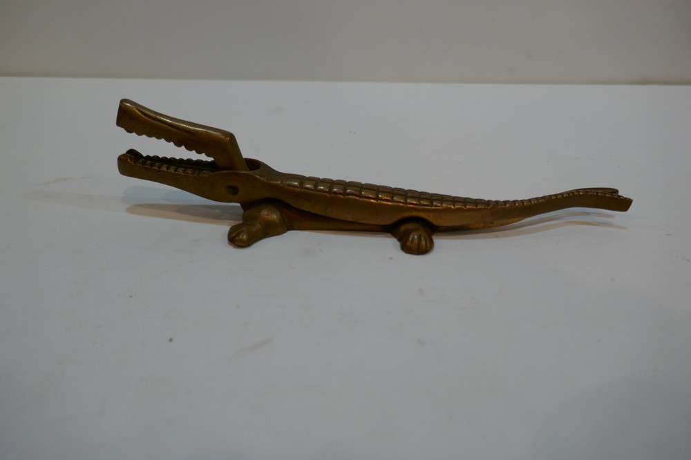 Vintage Solid Brass Alligator Shaped Figural Nut Cracker. Nice Condition