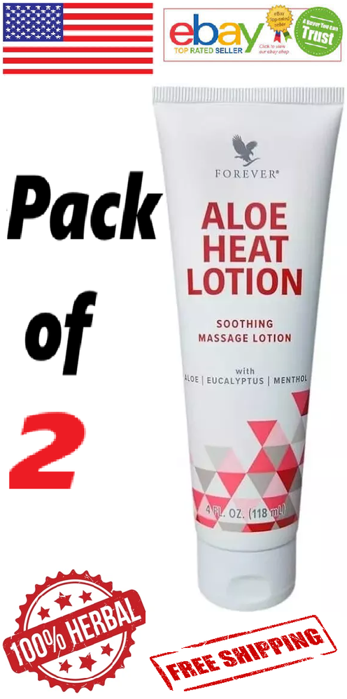 2x Forever Aloe HEAT LOTION Soothing Massage Lotion 100% Herbal 118ml. Each