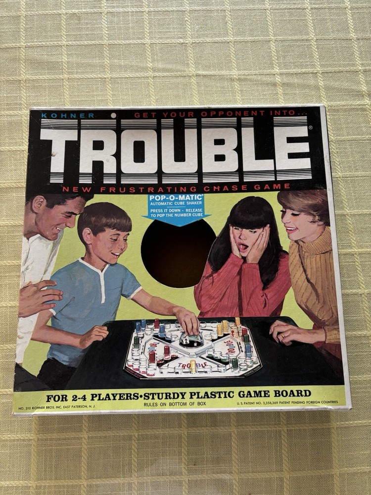 Vintage 1965 Trouble Board Game No.310 Kohner Wood Peg Pop-O-Matic