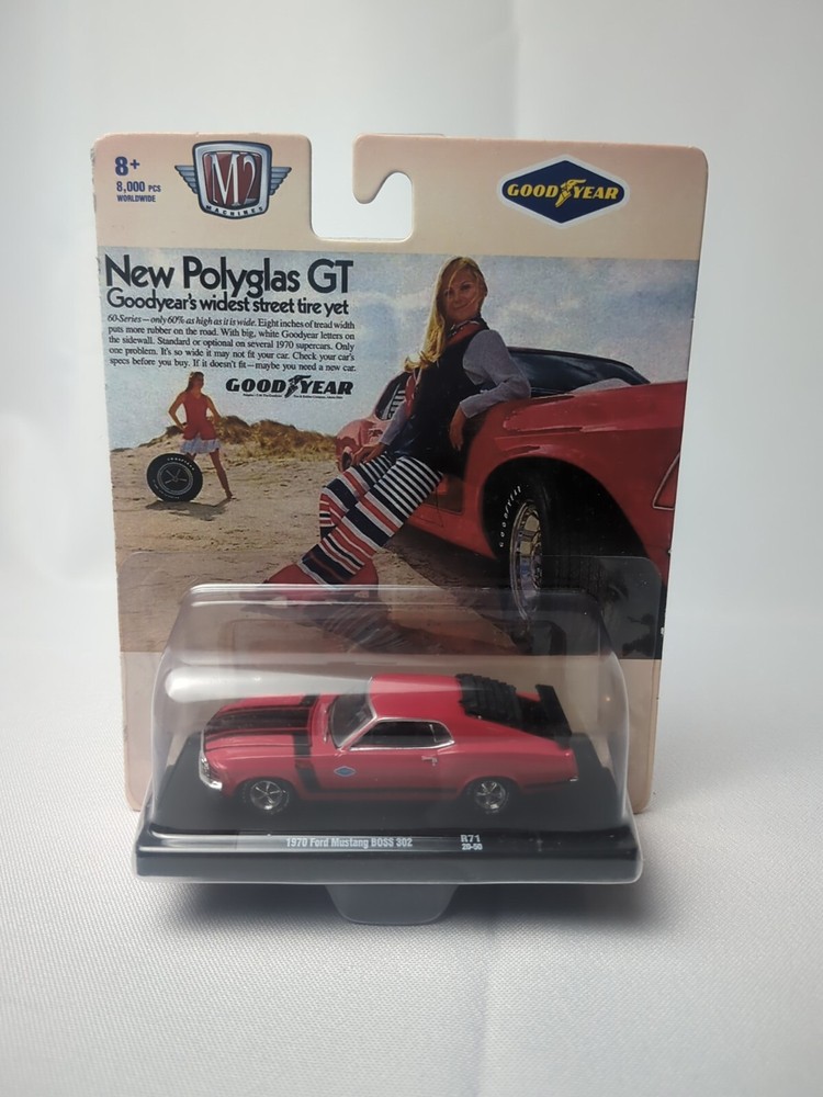 M2 Machines 1970 Ford Mustang Boss 302 Auto Drivers R71 20-50 Red Good Year New-image