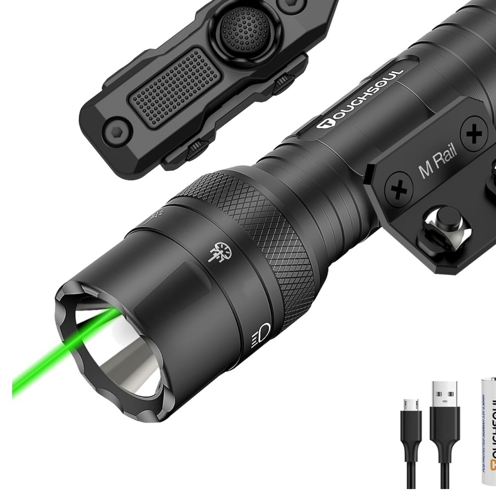 1250 Lumens Mlok Green Laser Tactical Flashlight - Rechargeable & Waterproof