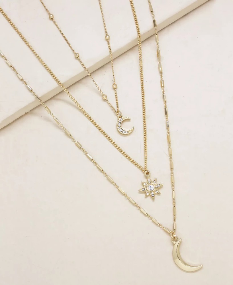 ETTIKA Night Sky Necklace Set 18K Gold Plat. Trio Stars & Moon Layered Celestial