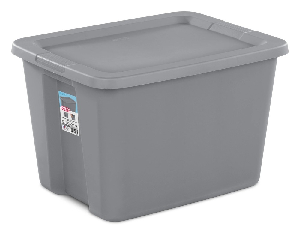 18 Gallon Gray Plastic Storage Bin with Secure Snap-On Lid