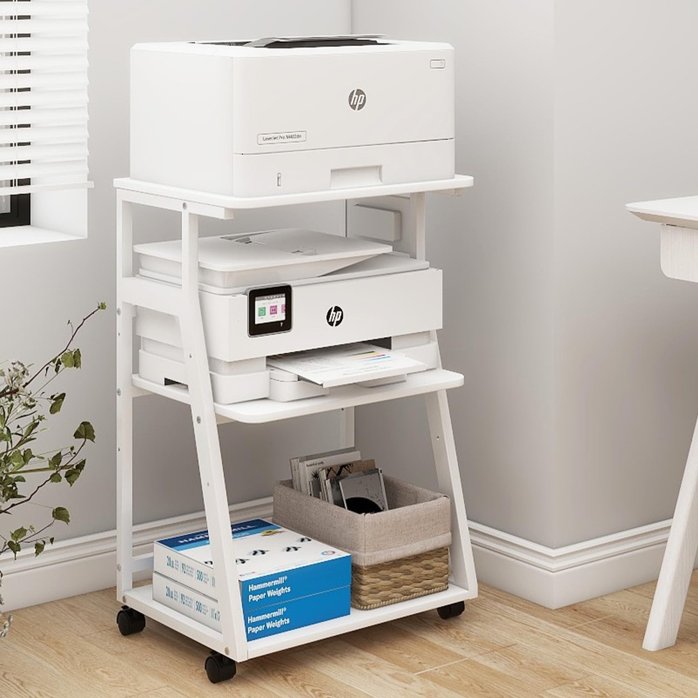 3-Tier Printer Stand with Charging Station, Rolling Cart for Home Office