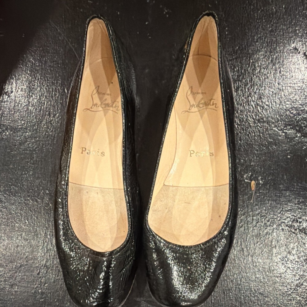 Christian Louboutin Black Slip On Flats Red Sole Round Toe Women's Shoes