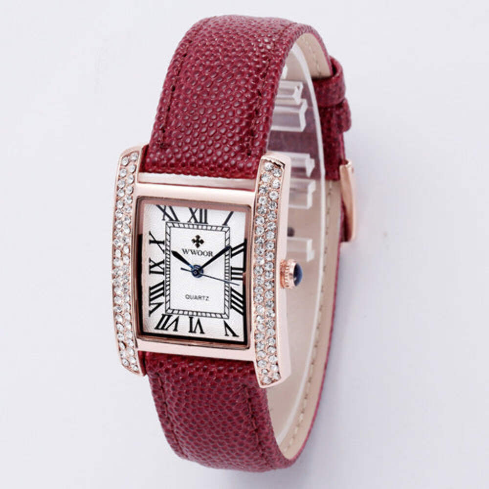 Genuine Leather Diamond-Studded Square Watch with Adjustable Strap for Women