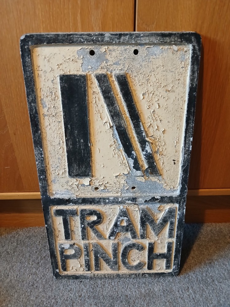Vintage Tram Pinch Road Sign for Retro Decor and Collectors