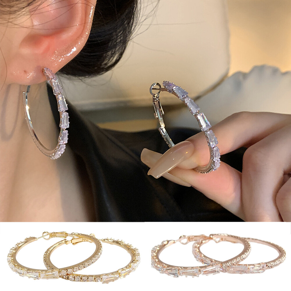 Pretty Silver Filled Hoop Earring Women Cubic Zircon Wedding Jewelry A Pair