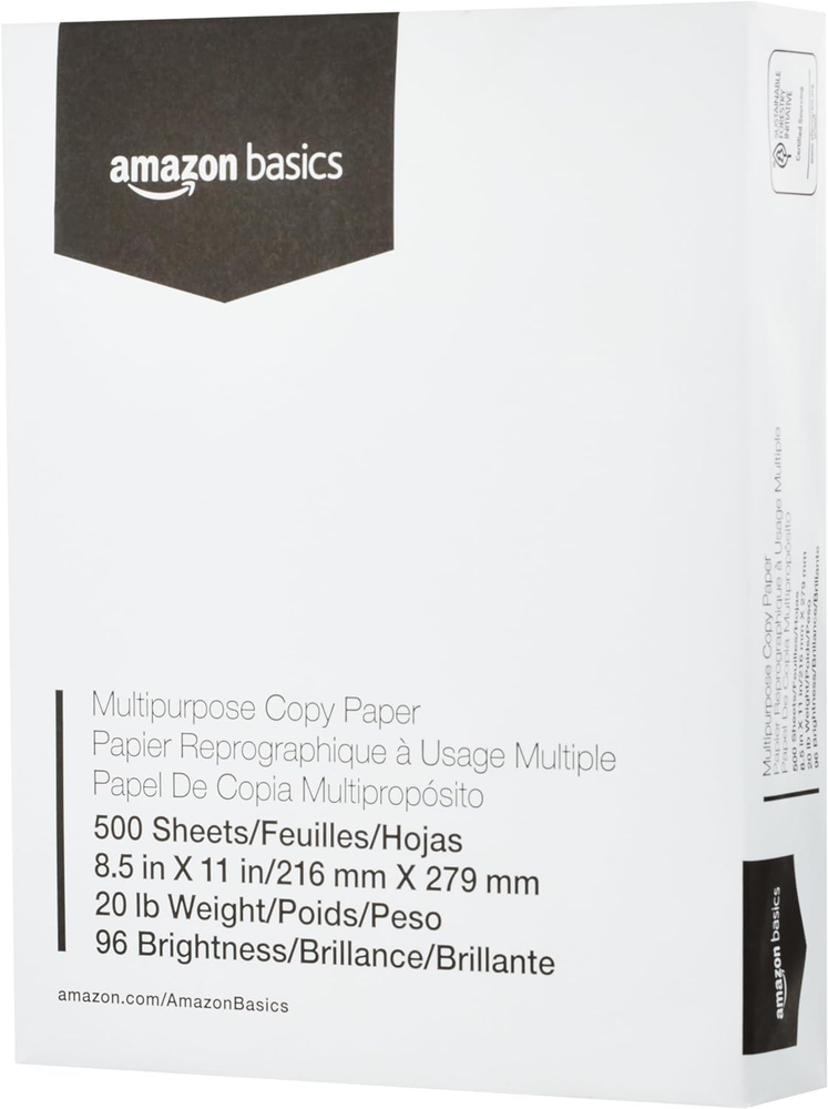Multipurpose Copy Printer Paper, 20 Pound, White, 96 Brightness, 8.5 X 11 Inch,