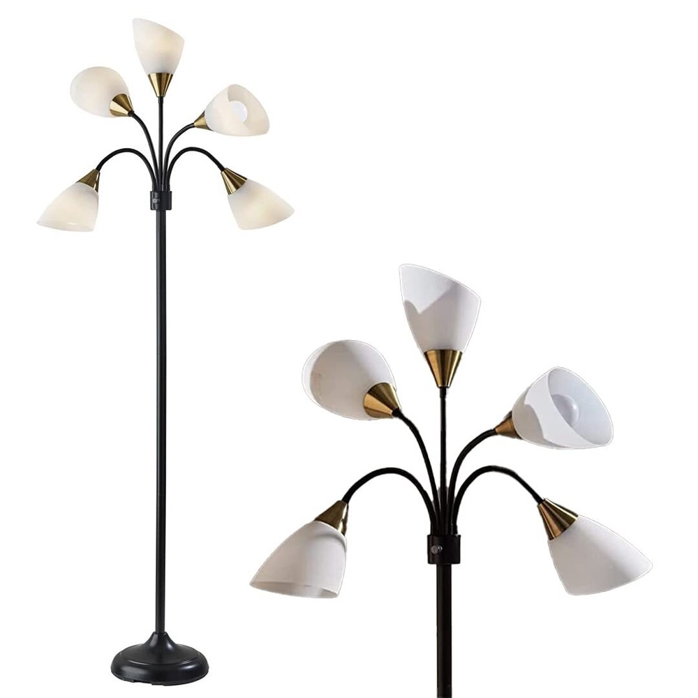 7205-01 Adjustable Multi-White Gooseneck Floor Lamp in Black & Antique Finish