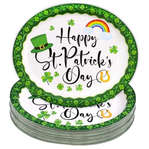 30 Pack St. Patrick's Day Oval Plates Shamrock Paper Plates Disposable