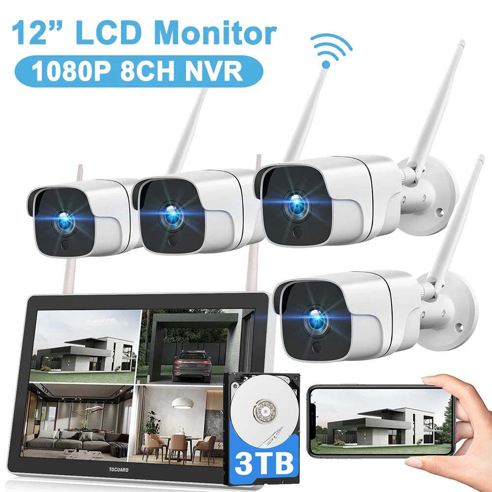 TOGUARD 8CH 1080P Wireless Security Camera System NVR CCTV Cam w/12