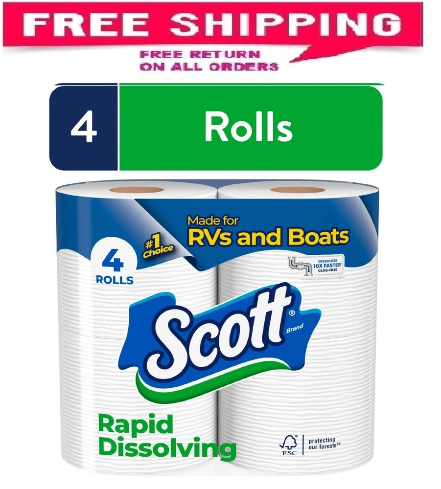 Scott Rapid-Dissolving Toilet Paper for RVs & Boats, 4 Double Rolls