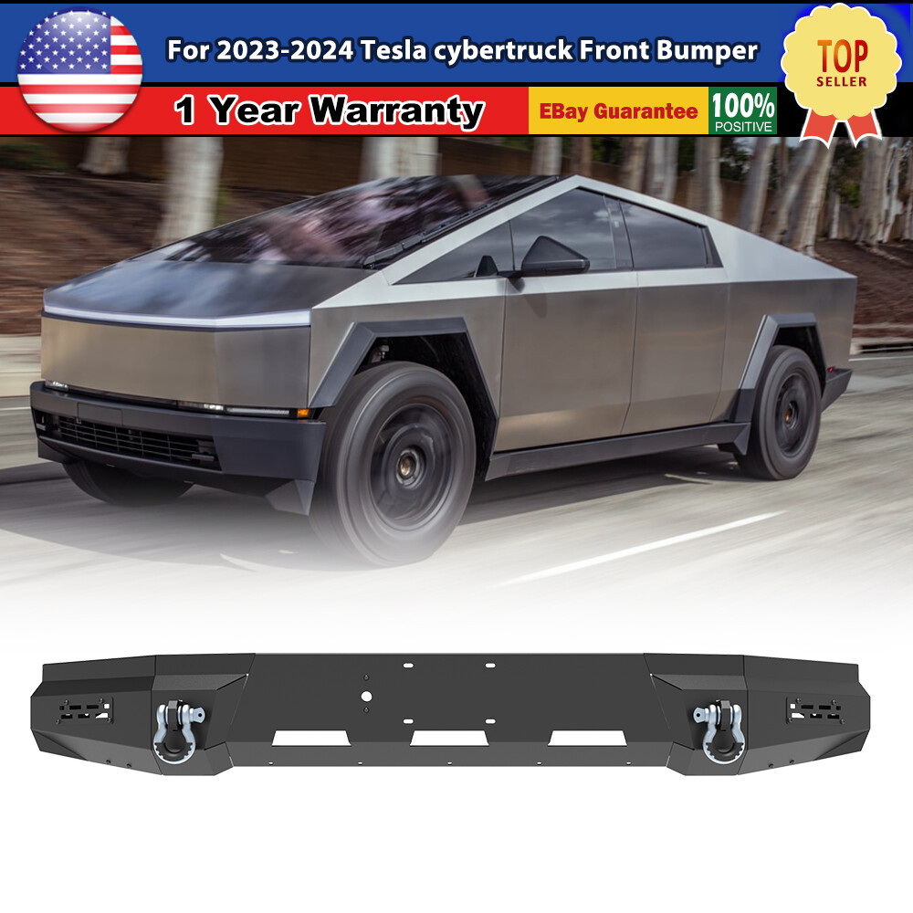 2024-2025 Tesla Cybertruck Black Steel Front Bumper with D-Ring – 2-in-1 Design