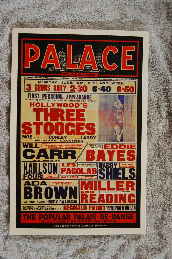 The Three Stooges Stand Up promotional Poster 1930s Blackpool Palace