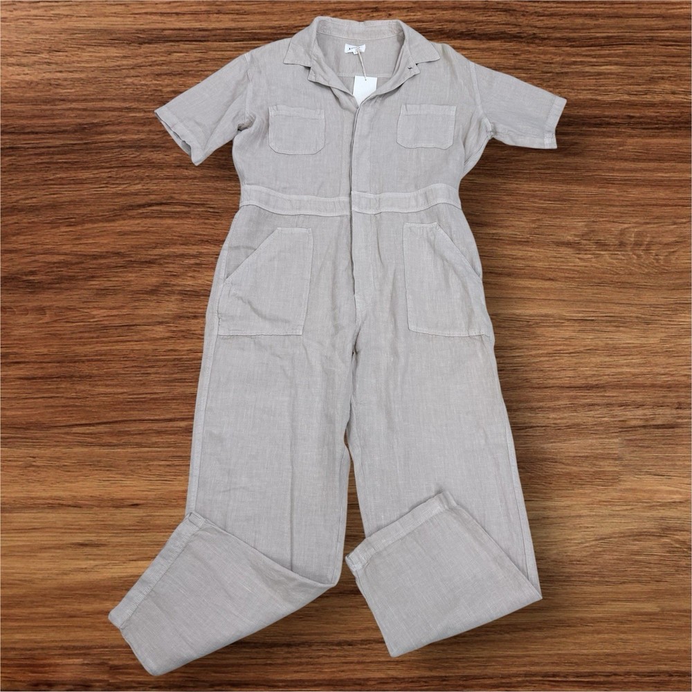 Mate the Label Linen Utility Jumpsuit Womens Size M Beige Neutral Minimalist NWT