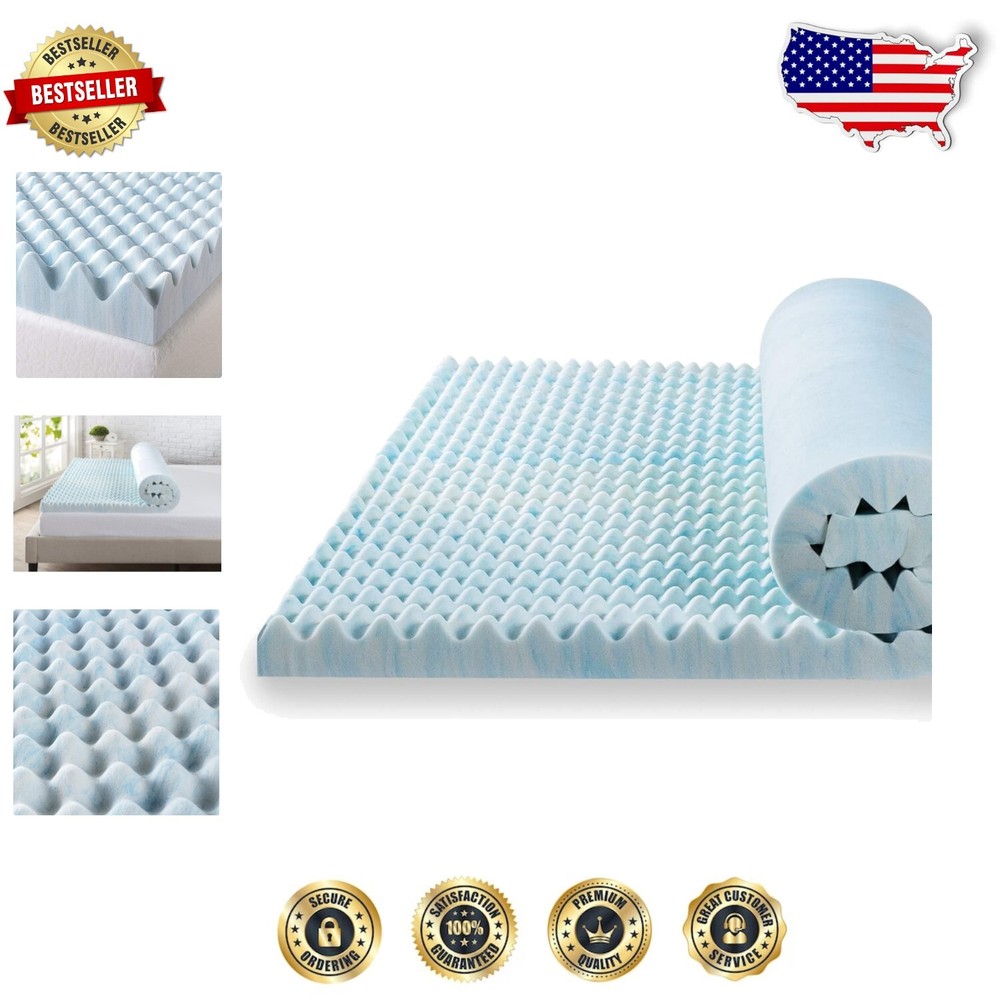 3-Inch Light Blue Swirl Gel Cooling Mattress Topper for Better Sleep