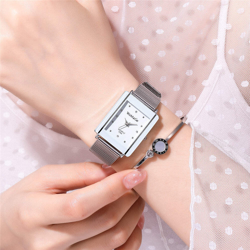 Stylish Couple Watches with Simple Rectangular Dial in Black and White