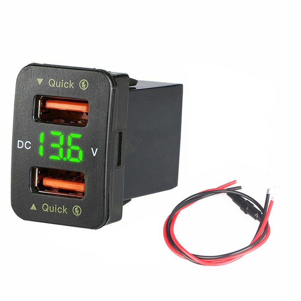 12V-24V Dual USB QC3.0 Car Charger with Voltage Display for Toyota
