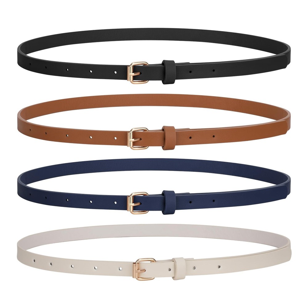 4 Pack Skinny Women Leather Belt for Dresses Thin Waist Belt for Jeans Pants ...