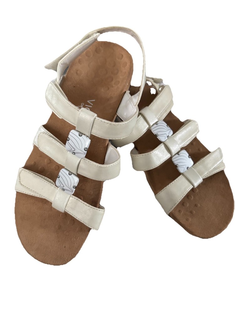 Vionic Amber Orthotic 3-Strap Open Toe Sandals Cream Women's Size 10