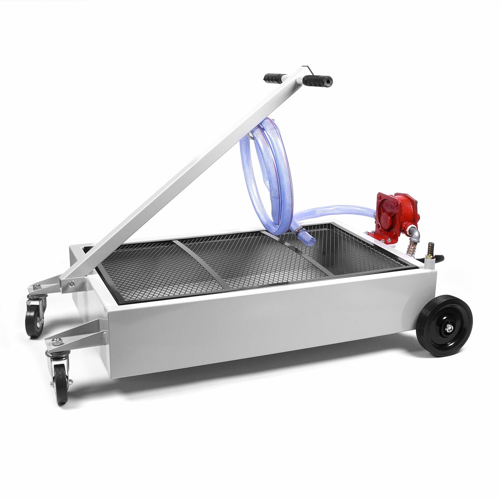 Steel 15 Gallon Low Profile Portable Truck Car Oil Drain Pan With Pump 8' Hose