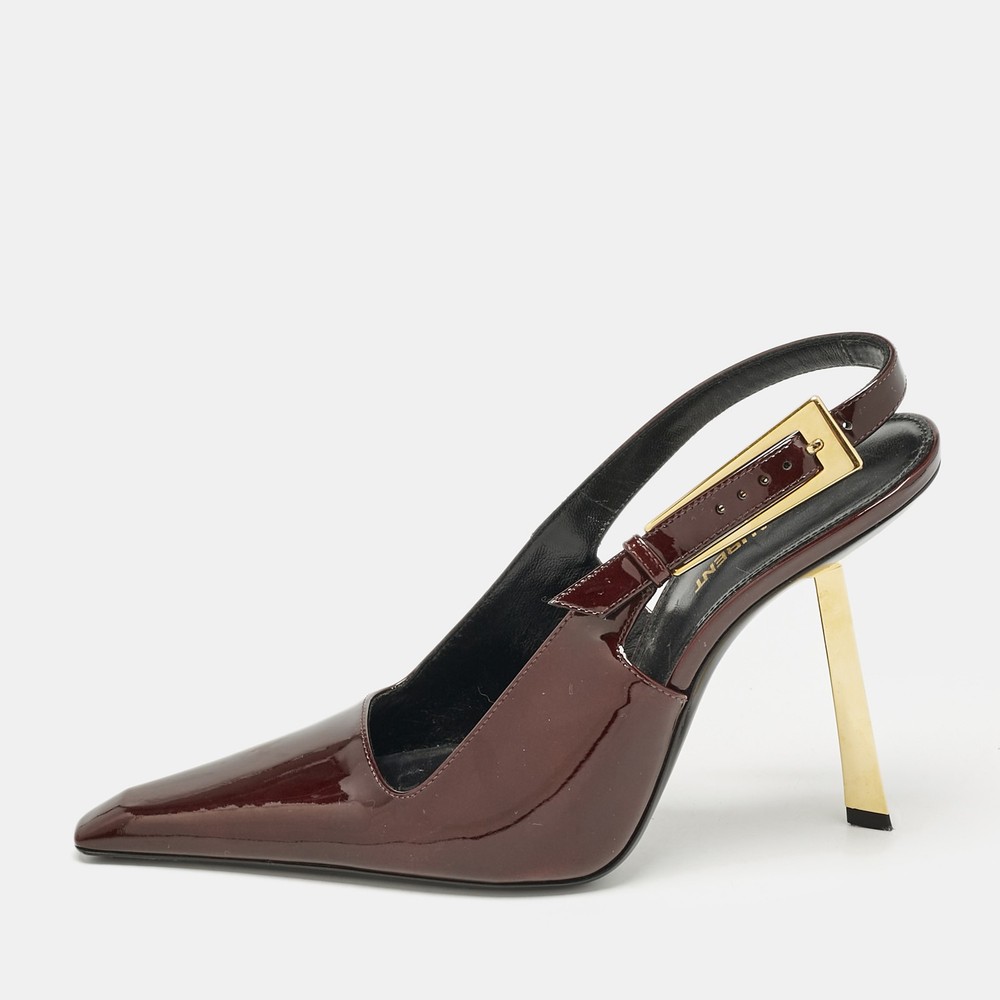 Saint Laurent Burgundy Patent Leather Lee Slingback Pumps Size 39