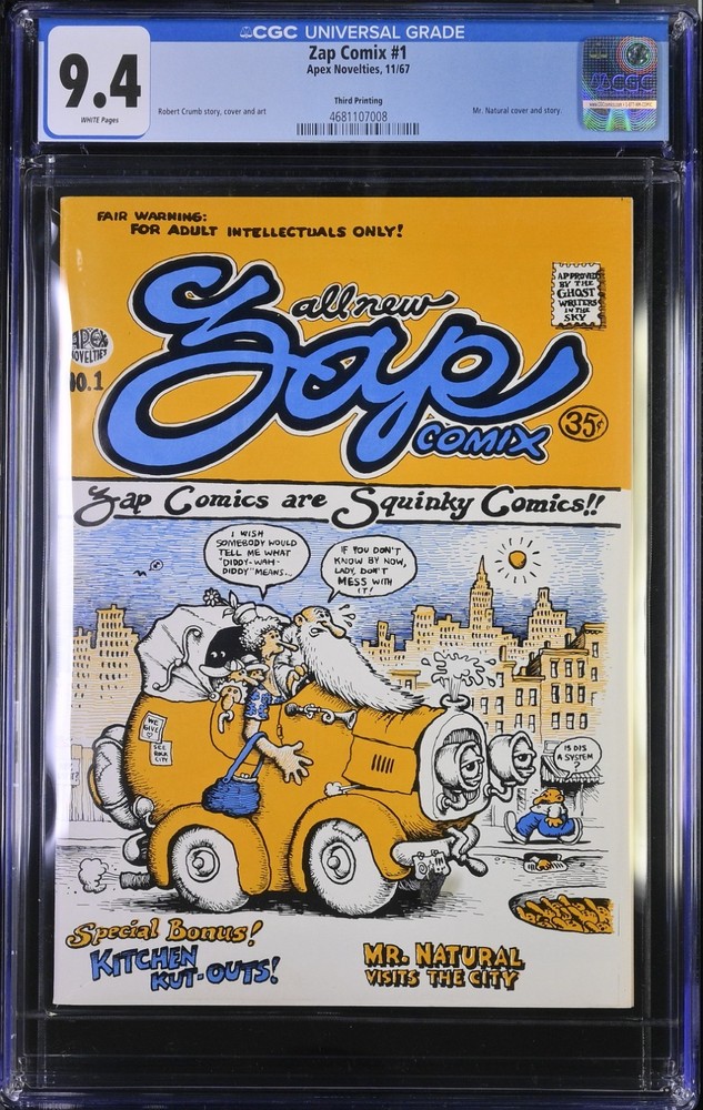 Zap Comix #1, CGC 9.4 Robert Crumb Story, and Art, Mr. Natural Cover and Story.
