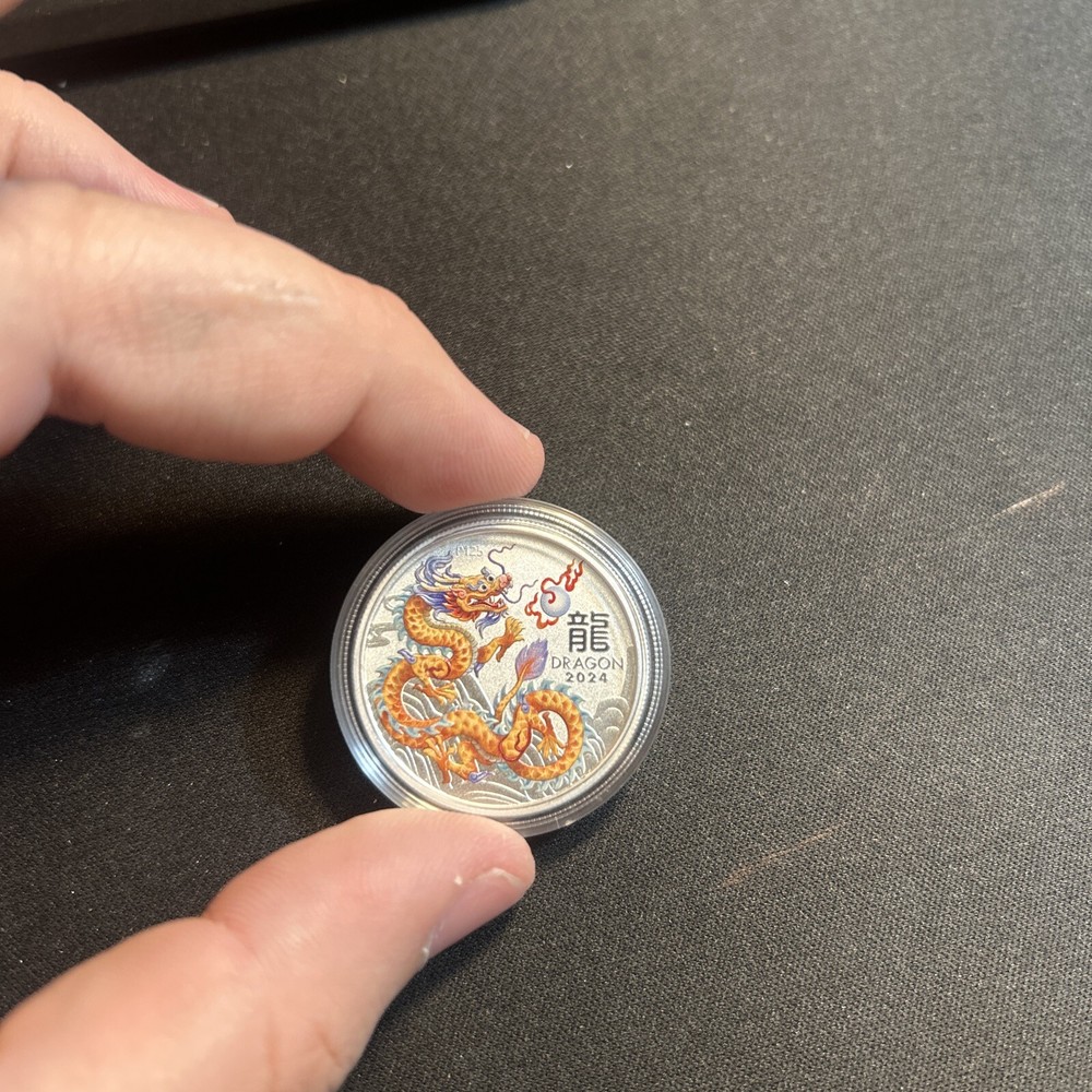 2024 Australia Lunar Golden Dragon Colorized ANA WMF 1 /2 oz Silver Coin in Card