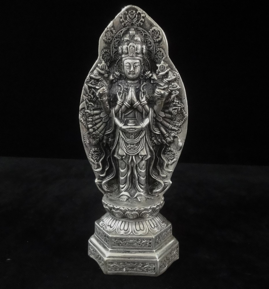 Antique Chinese Silver Bronze Thousand-Hand GuanYin Buddha Statue QianLong Era