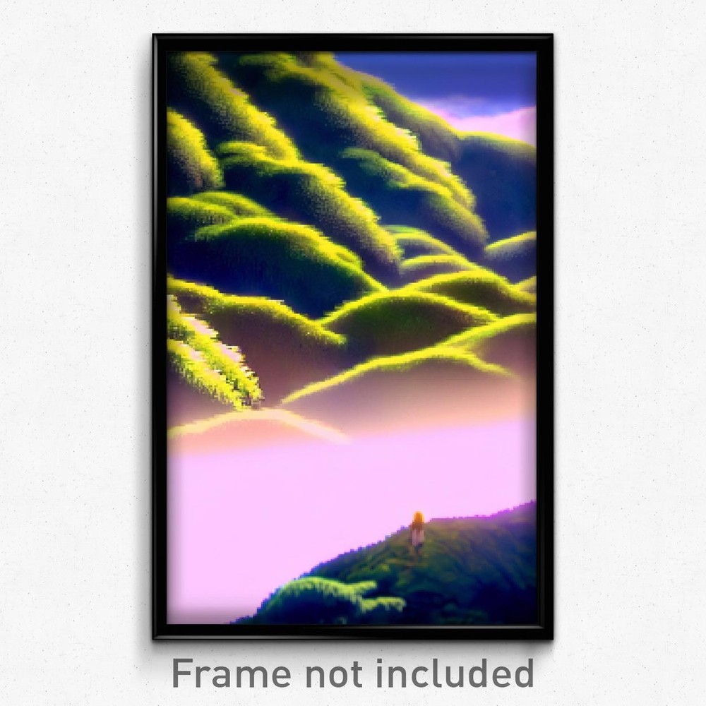 Pixel Art Poster - Fluffy Hills (8 Bit Psychedelic Trippy Video Game Print)