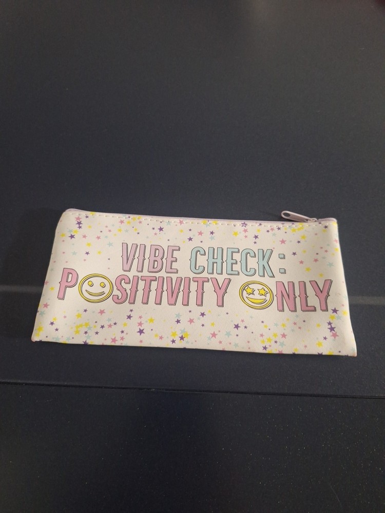 Womans Girls Pencil Case Bag Makeup Essentials Wallet Vibe Check Positivity Only