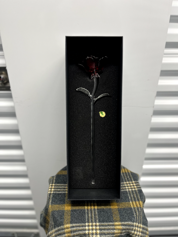 Waterford Red Crystal Rose in Box Pristine Condition 14.5 Inches