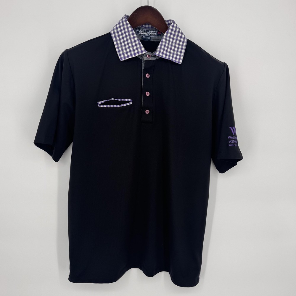 Alial Fital Polo Shirt Mens Large Black Waldorf Astoria Golf Club Stretch USA