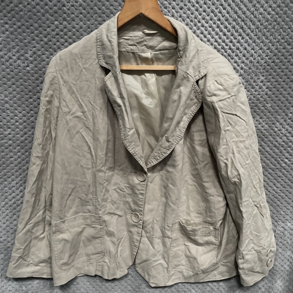 Bm Jacket Womens Size Uk 22 Beige Button Up Long Sleeve Lined Linen Blend