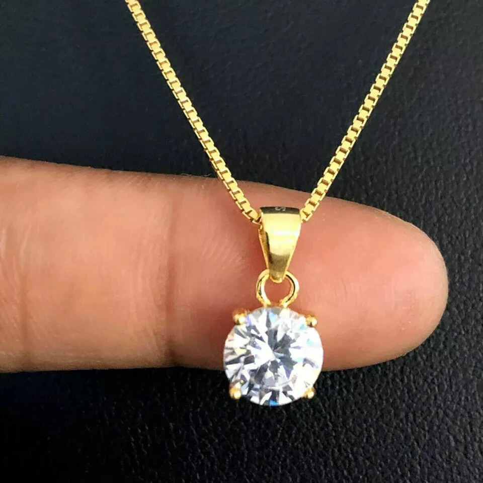 2Ct Round Cut Simulated Diamond Fancy Solitaire Pendant 14K Yellow Gold Plated