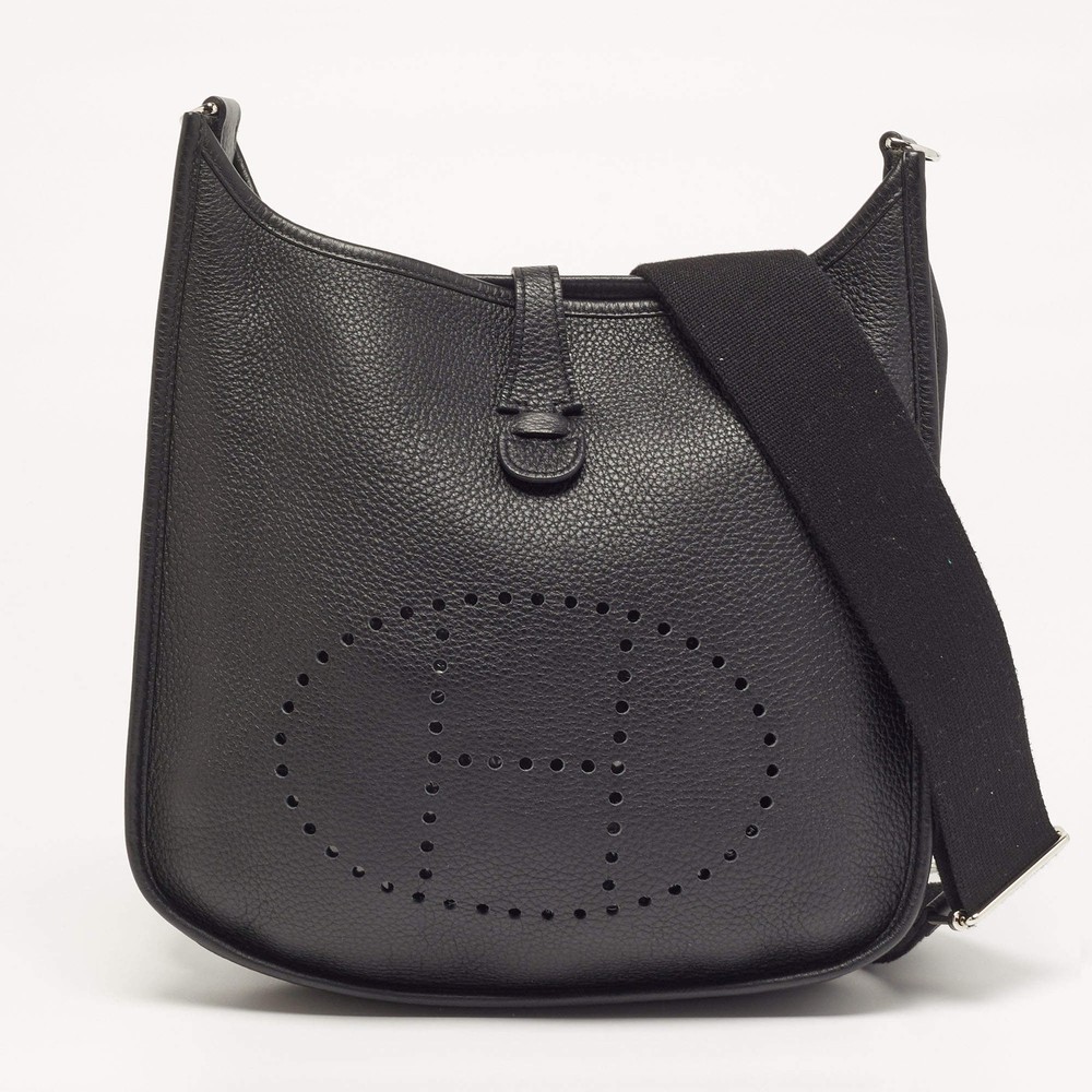 Hermes Evelyne III PM Noir Taurillon Clemence Leather Shoulder Bag