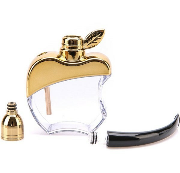 Gold Double Circulation Water Tobacco Apple Smoking Pipe with Pouch-image