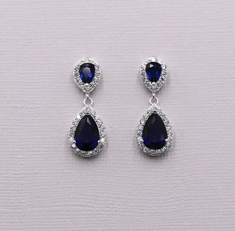 3.00 Ct Pear Cut Lab-Created Sapphire Drop/Dangle Earrings 14K White Gold Plated