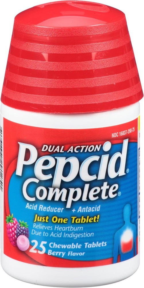 Pepcid Complete Acid Reducer Plus Antacid Chewable Tablets, Berry, 25 Count