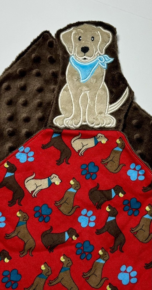 Lab Dog Puppy  Baby  Lovey Security Blanket Appliquéd Flannel Minky Dog Gift